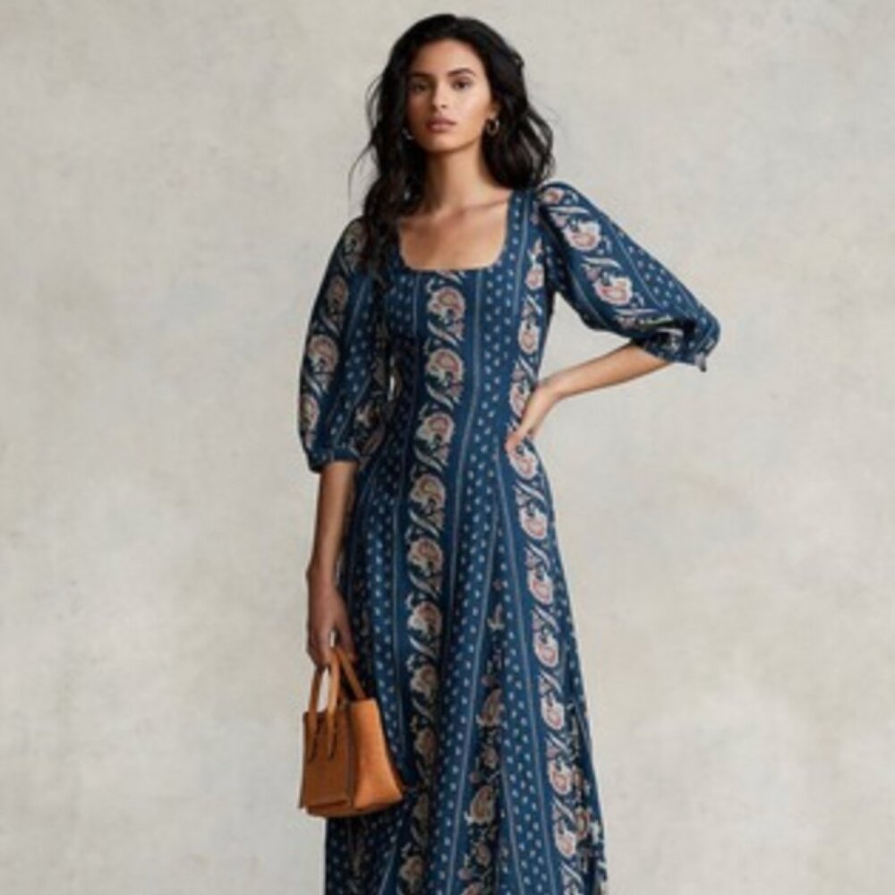 Polo Ralph Lauren Paisley Linen Midi Dress Size 0 - Picture 2 of 7